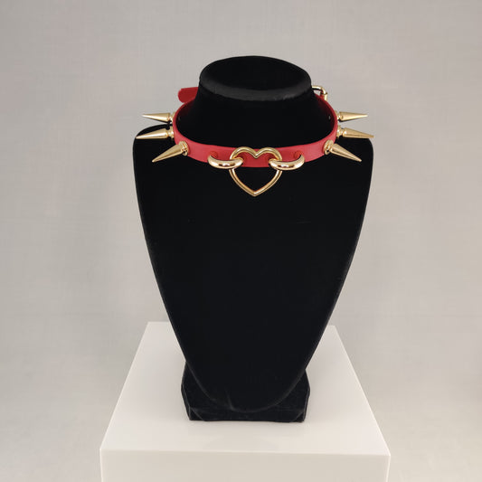 Deep Red Heart choker w/ gold hardware