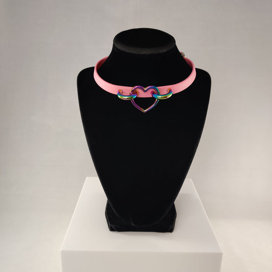 Rainbow Heart choker in pastel pink