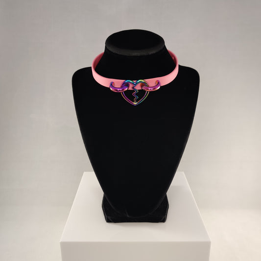 Rainbow Heart Breaker choker in pastel pink