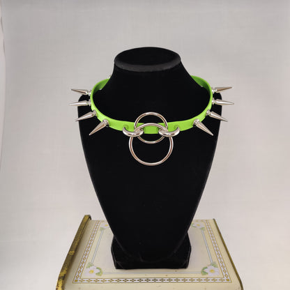 Lime Green O ring choker w/ spikes