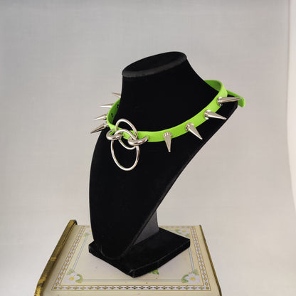 Lime Green O ring choker w/ spikes